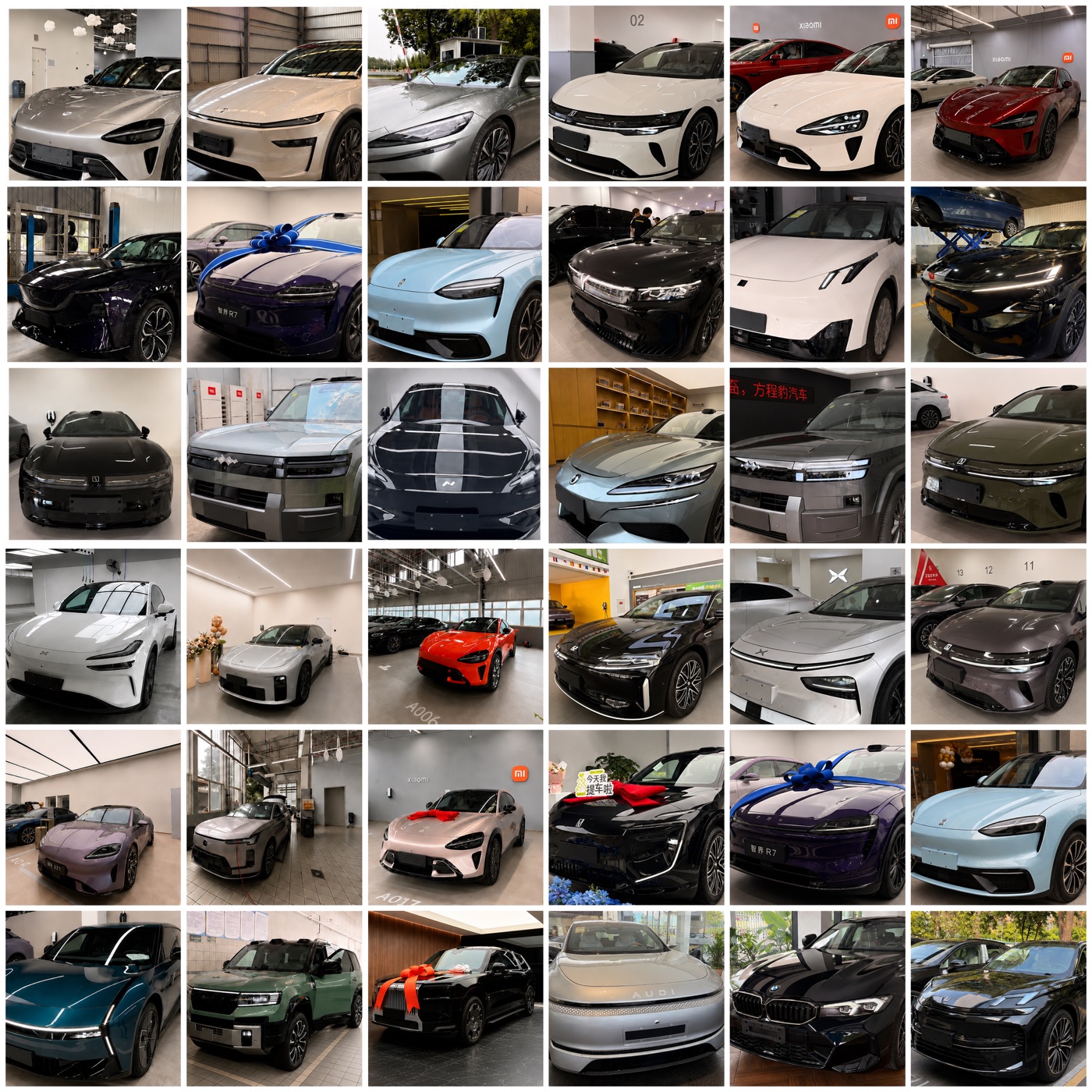Collage of 36 vehicles photographed for SauriVehicle client projects in China