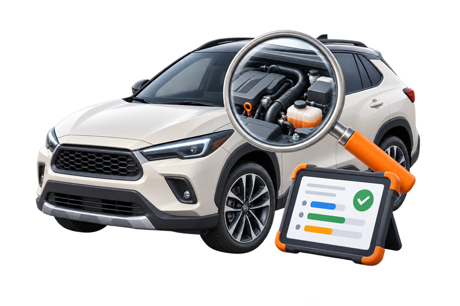 Illustration of a vehicle inspection and diagnostic review
