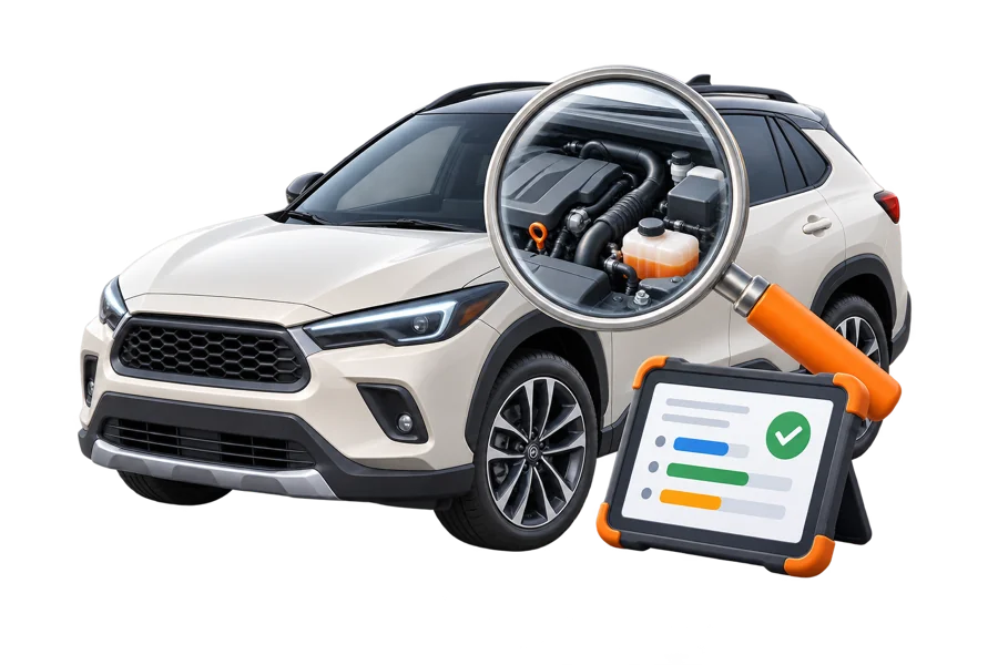 Illustration of a vehicle inspection and diagnostic review