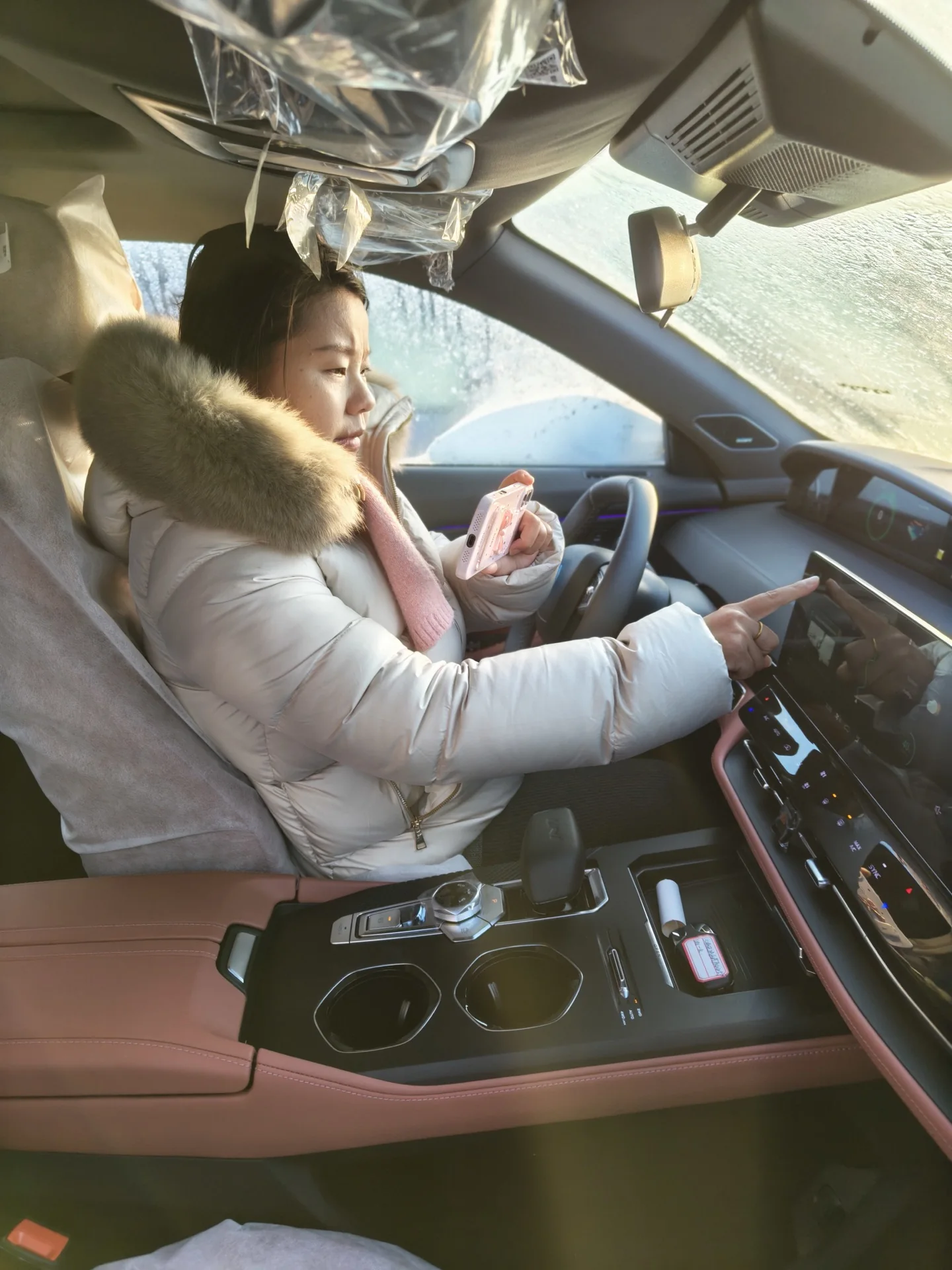 Lillian checking a vehicle interior and controls in China