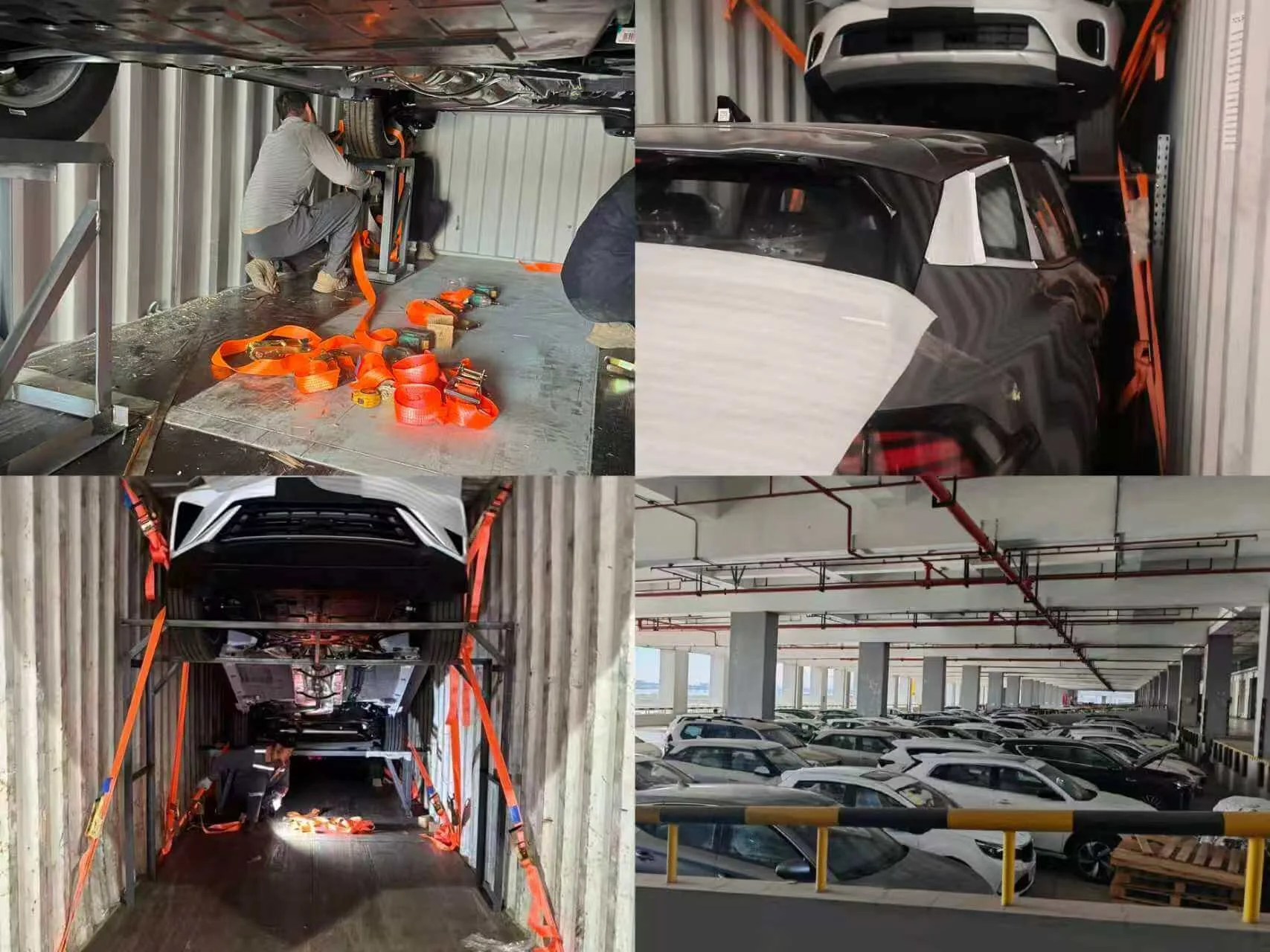 Vehicles prepared and secured for container export