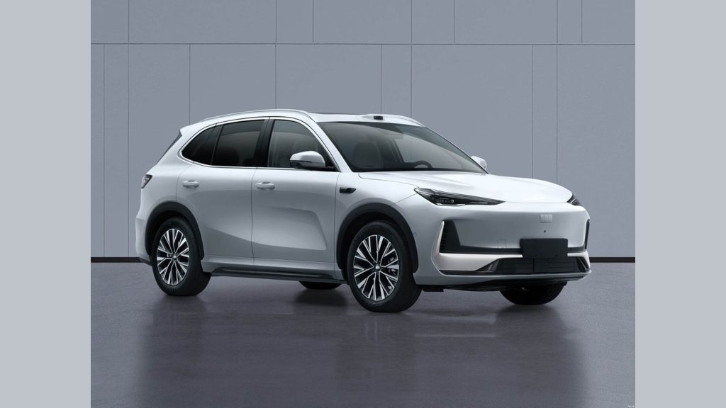 Updated silver Geely Galaxy E5 electric SUV with roof-mounted lidar