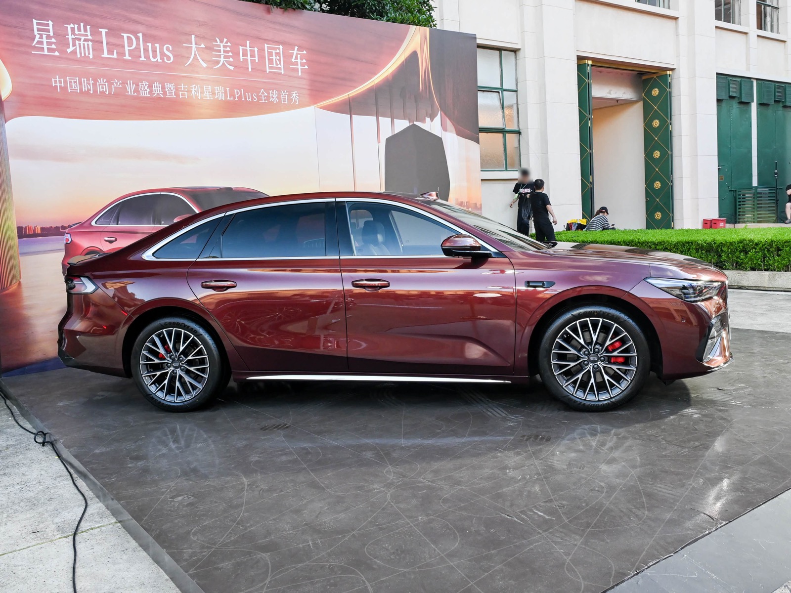 Red Geely Preface L Plus shown in side profile