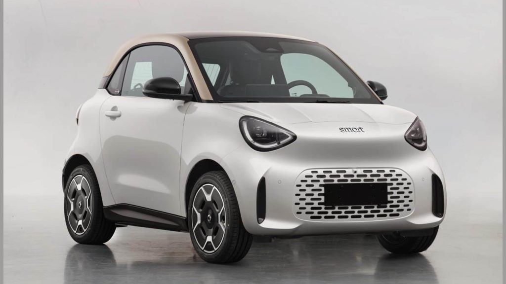 White smart #2 electric microcar viewed from the front