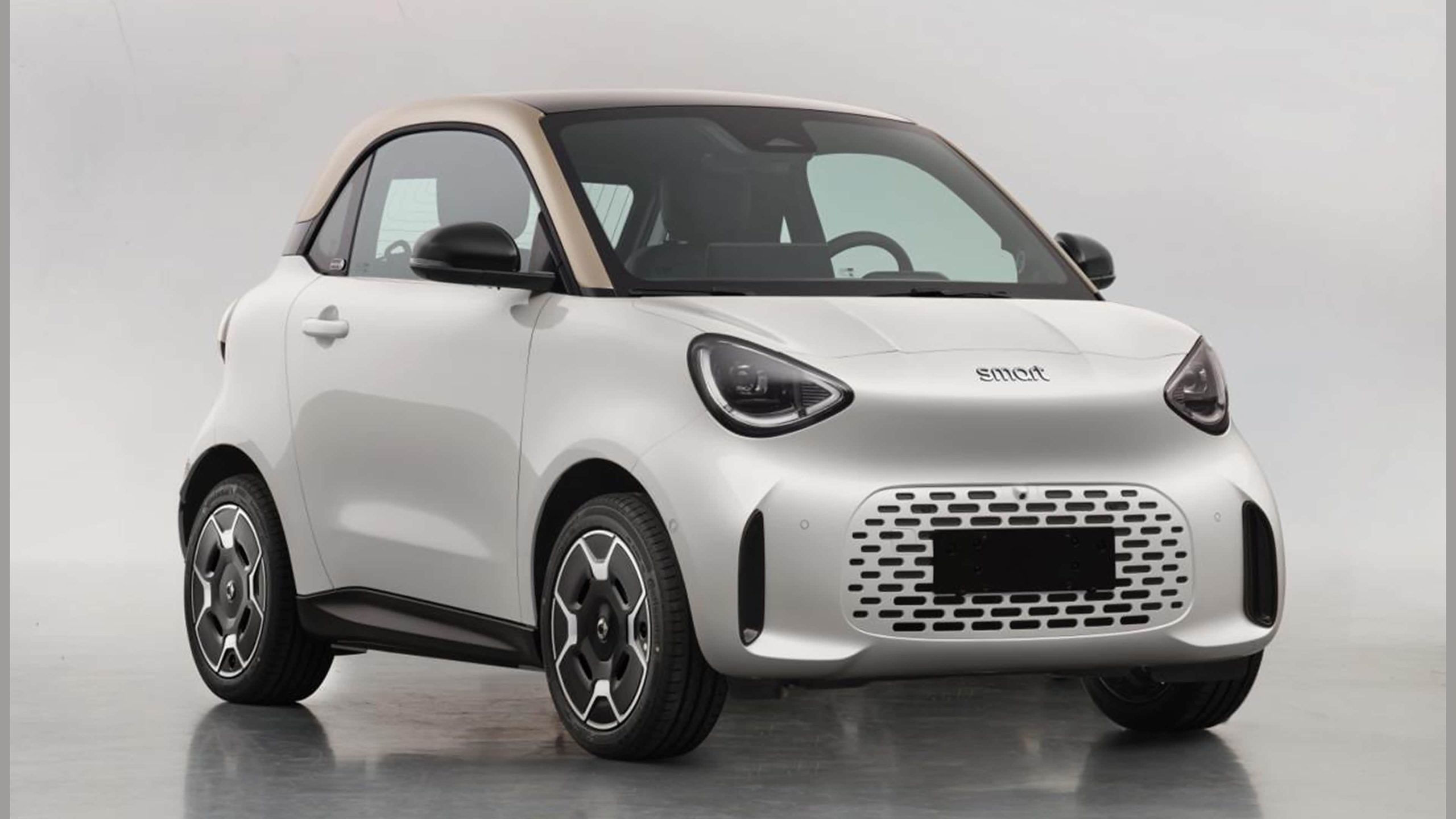 White smart #2 electric microcar viewed from the front