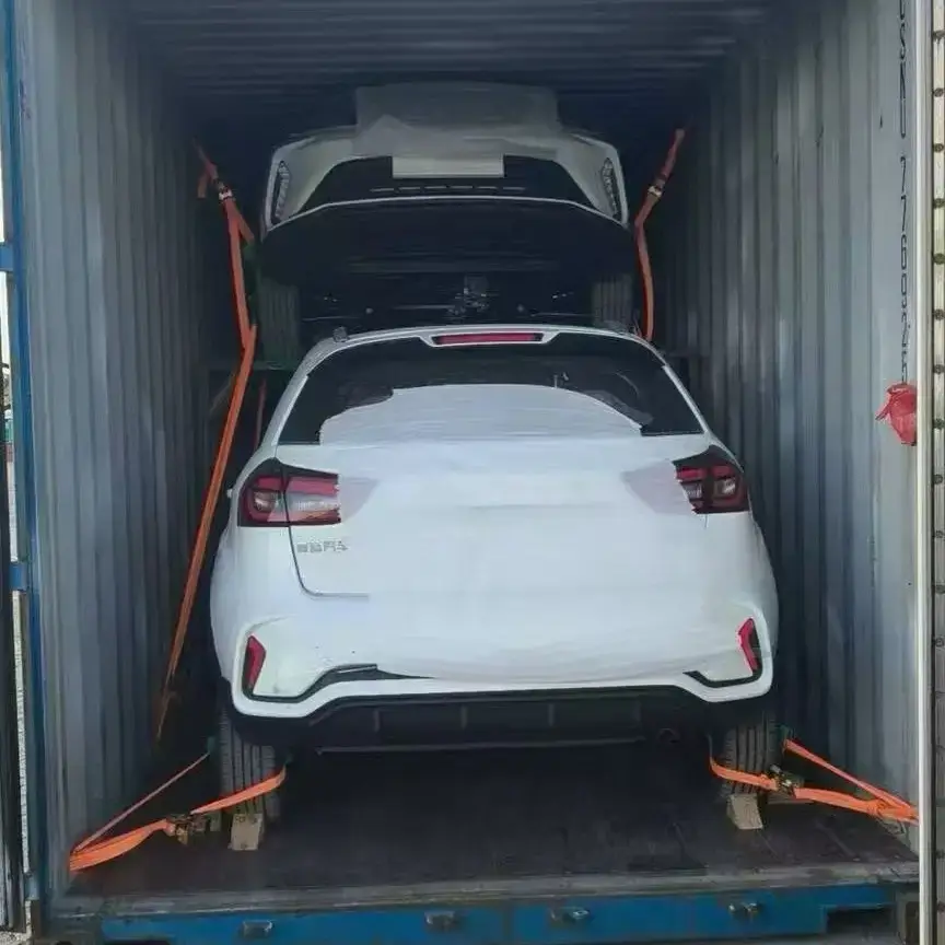 Toyota Levin cars secured inside a shipping container for export to Ghana