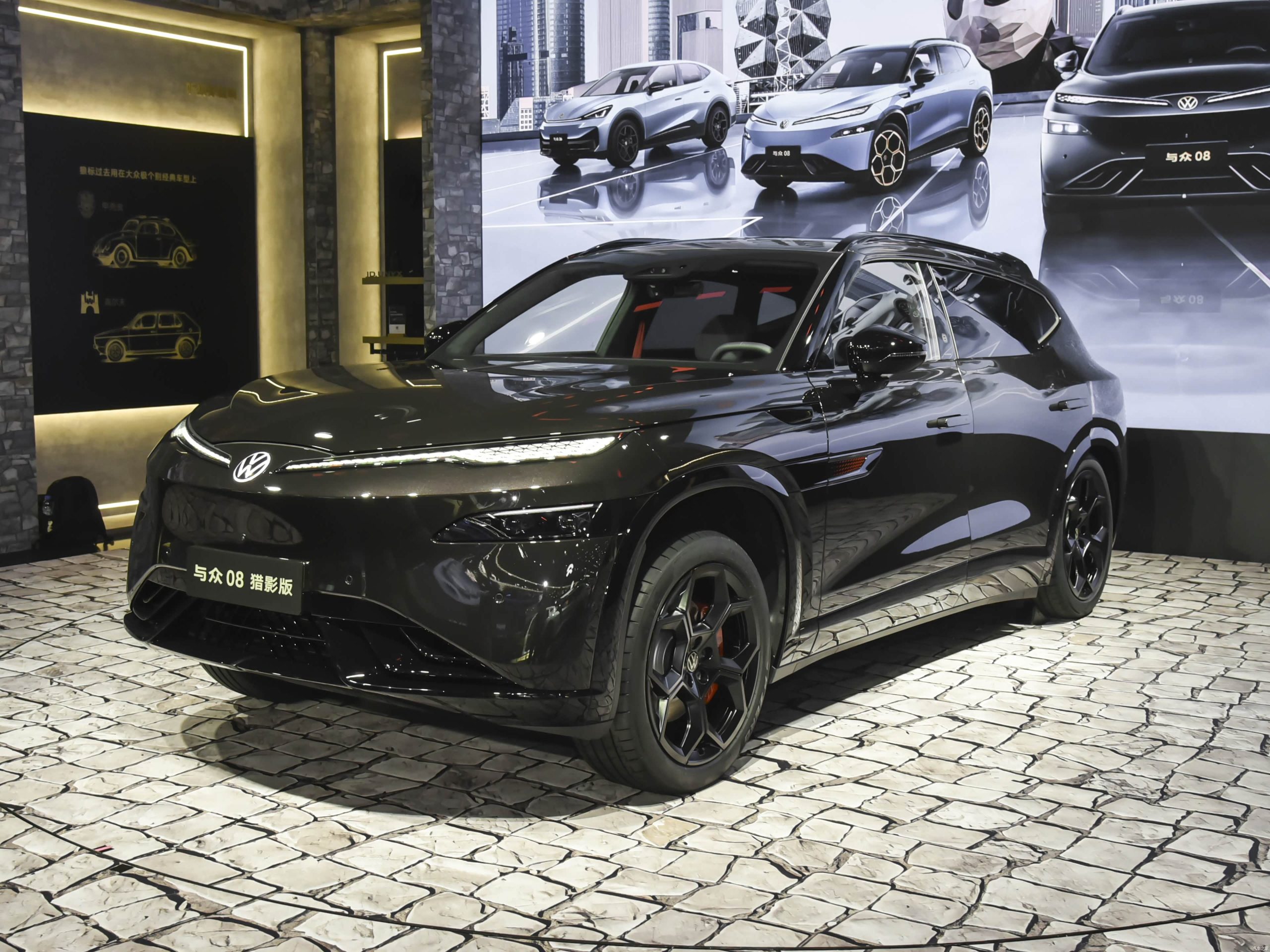 Black Volkswagen ID. UNYX 08 Lieying electric SUV in a front three-quarter view