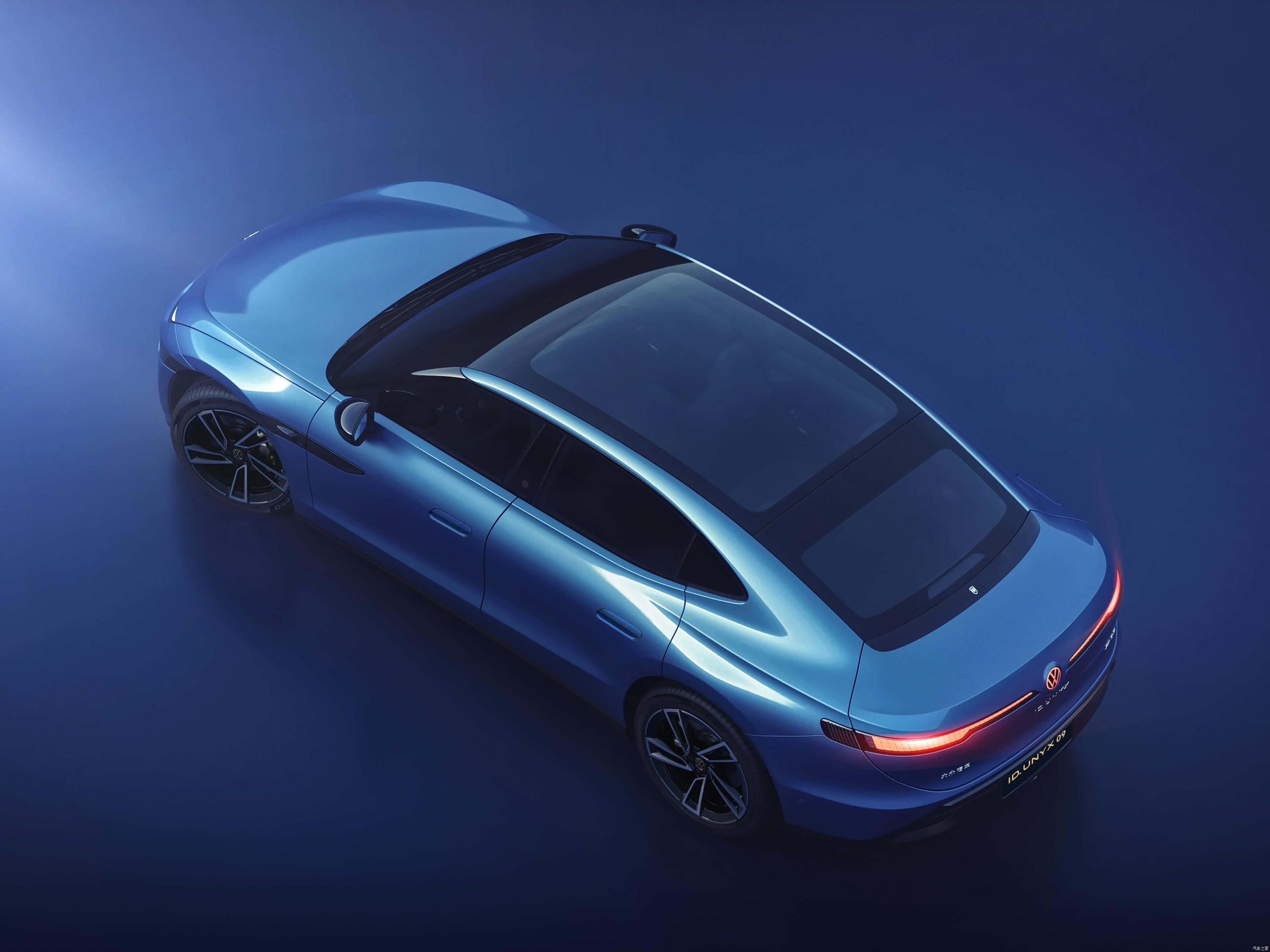 Overhead rear three-quarter view of the Volkswagen ID. UNYX 09