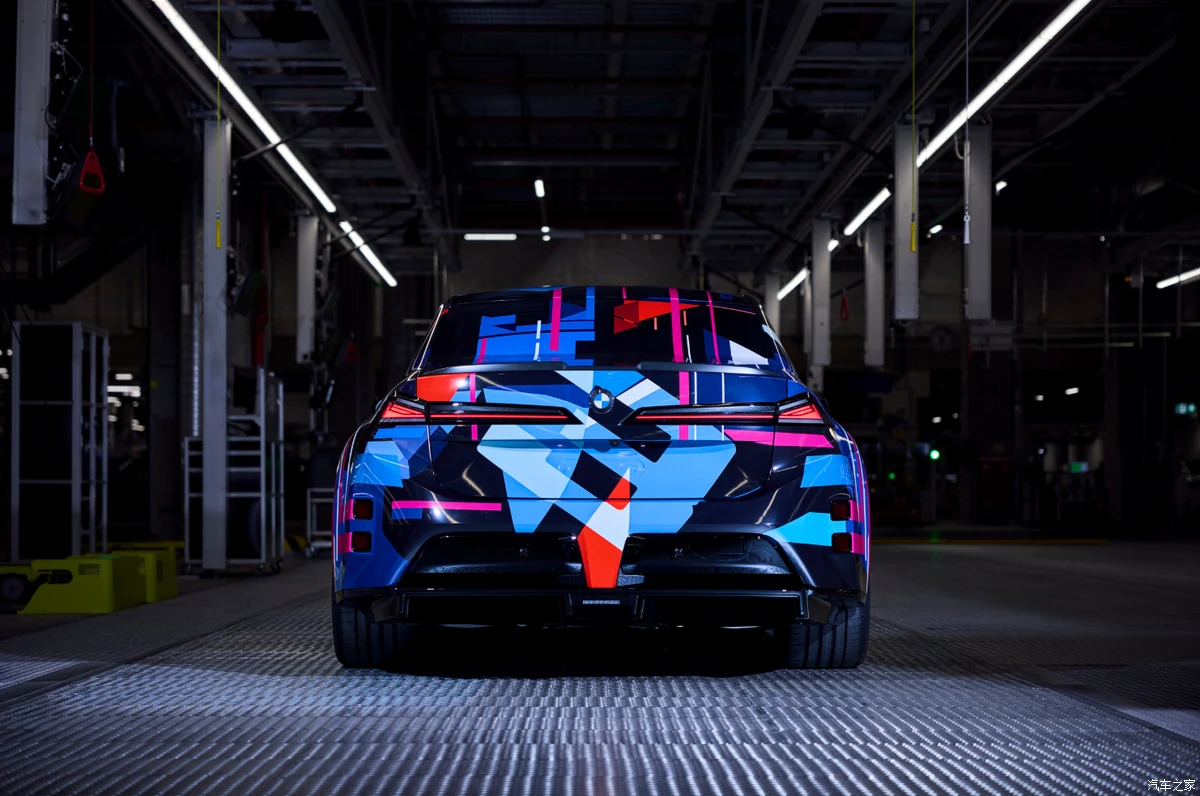 Rear view of the camouflaged BMW electric M3 production prototype