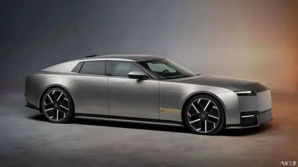 Silver Jaguar Type 01 electric GT shown in side profile
