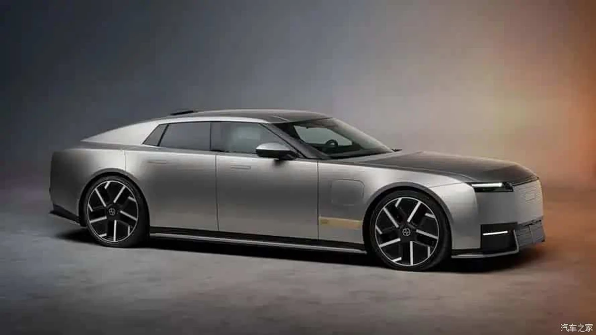 Silver Jaguar Type 01 electric GT shown in side profile